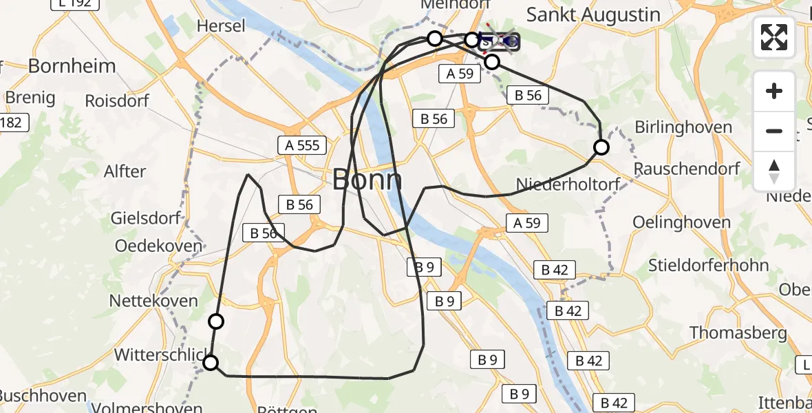 Flugroute Polizeihubschrauber Sankt Augustin - Sankt Augustin, 08 April 2026, 16:05