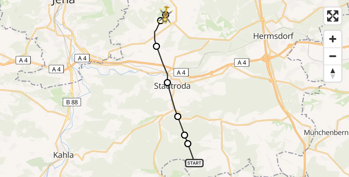 Flugroute Rettungshubschrauber Bremsnitz - Jena-Schöngleina Flugplatz, 08 April 2026, 16:11