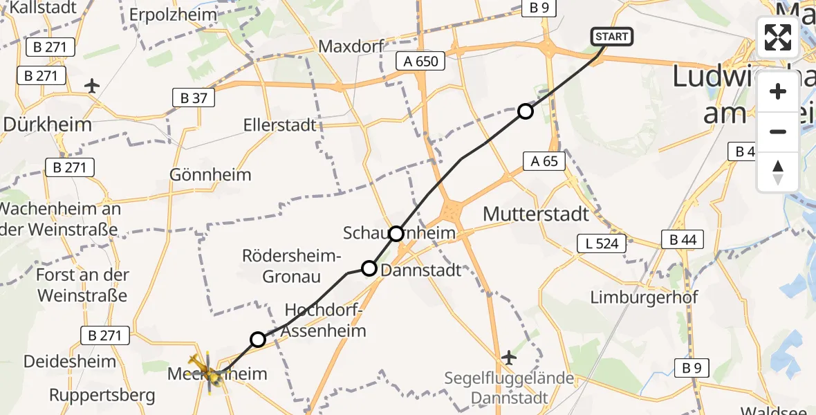 Flugroute Rettungshubschrauber Ludwigshafen am Rhein - Meckenheim, 08 April 2026, 16:12