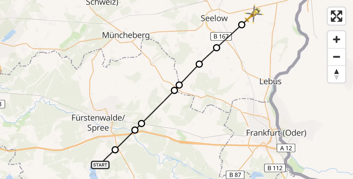 Flugroute Rettungshubschrauber Bad Saarow - Alt Tucheband, 08 April 2026, 16:17