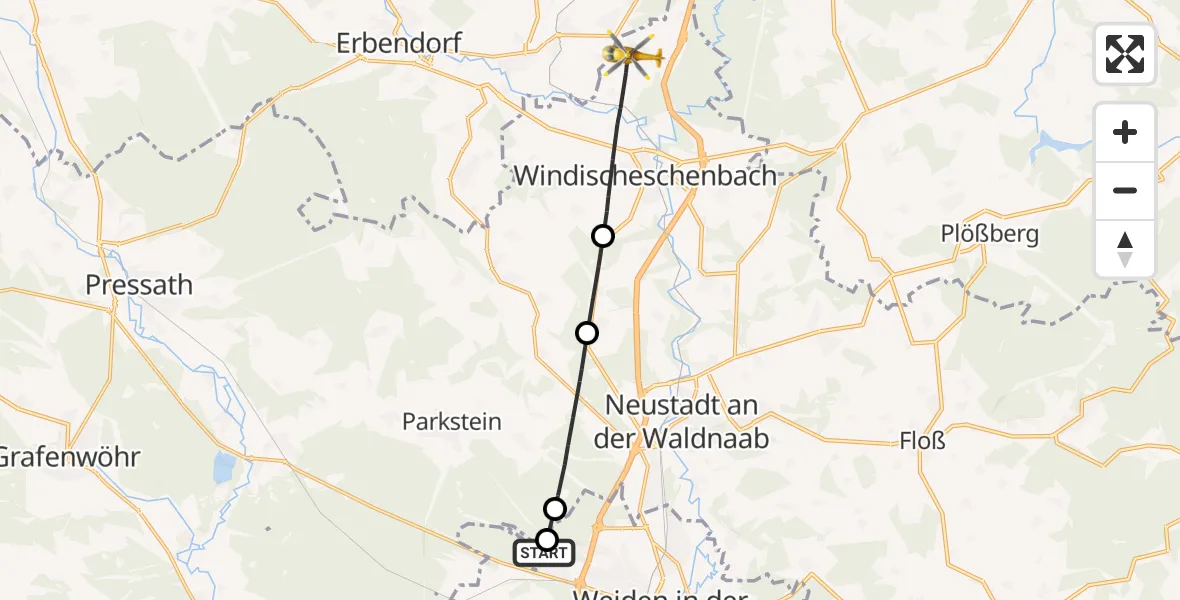 Flugroute Rettungshubschrauber Weiden i.d.OPf. - Windischeschenbach, 08 April 2026, 16:18