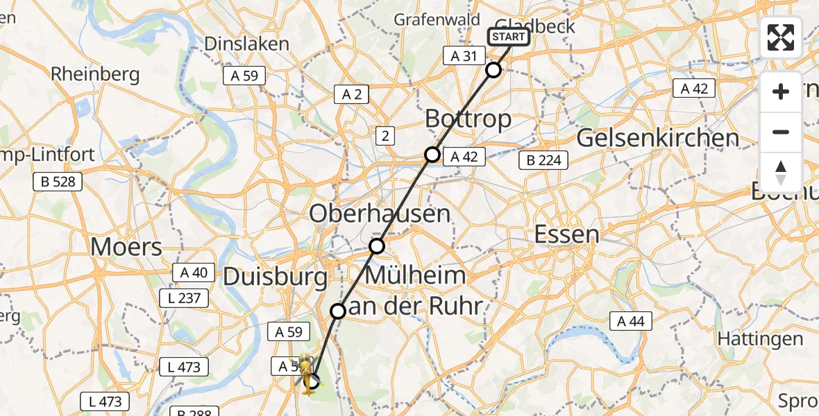 Flugroute Rettungshubschrauber Gladbeck - Duisburg Air Rescue Hubschrauberlandeplatz (Christoph 9), 08 April 2026, 16:18