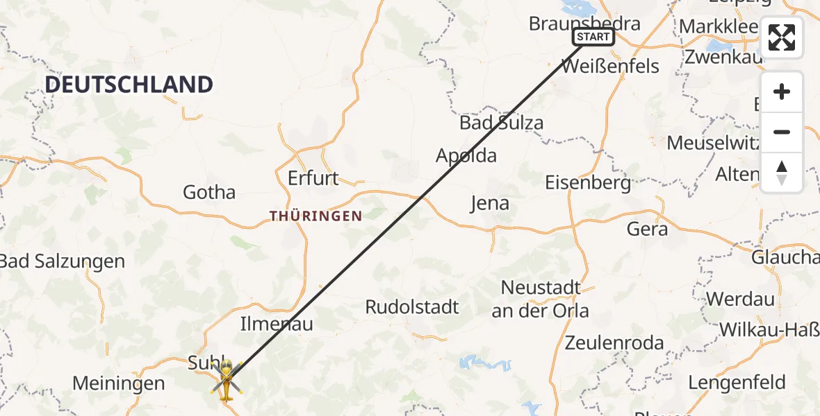 Flugroute Rettungshubschrauber Braunsbedra - Schleusingen, 08 April 2026, 16:19