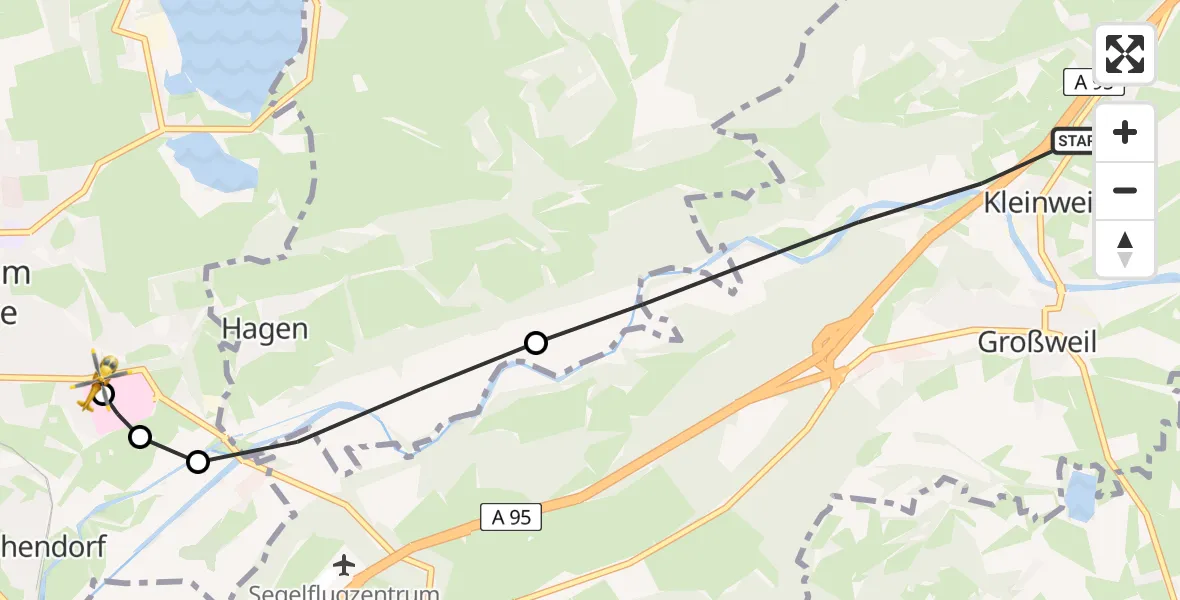 Flugroute Rettungshubschrauber Großweil - Murnau Accident Hospital, 08 April 2026, 16:24