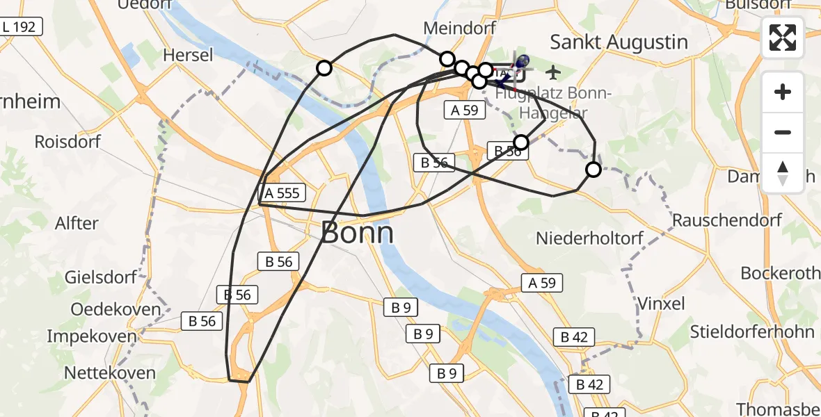 Flugroute Polizeihubschrauber Sankt Augustin - Sankt Augustin, 08 April 2026, 16:26