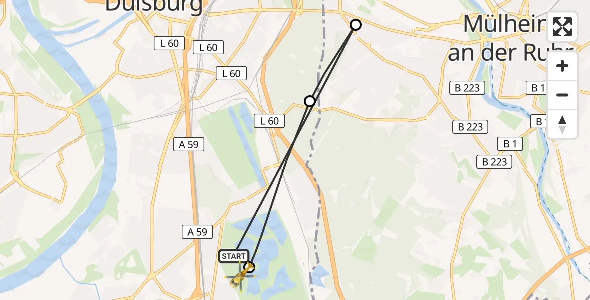 Flugroute Rettungshubschrauber Duisburg Air Rescue Hubschrauberlandeplatz (Christoph 9) - Duisburg Air Rescue Hubschrauberlandeplatz (Christoph 9), 08 April 2026, 16:26