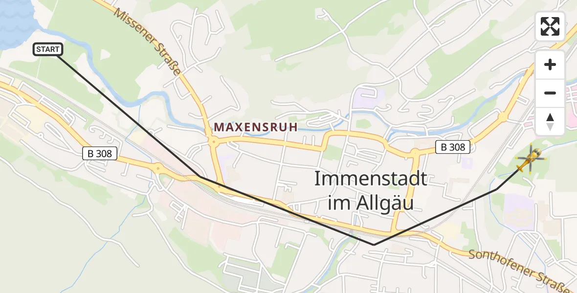 Flugroute Rettungshubschrauber Immenstadt i.Allgäu - Immenstadt i.Allgäu, 08 April 2026, 16:28