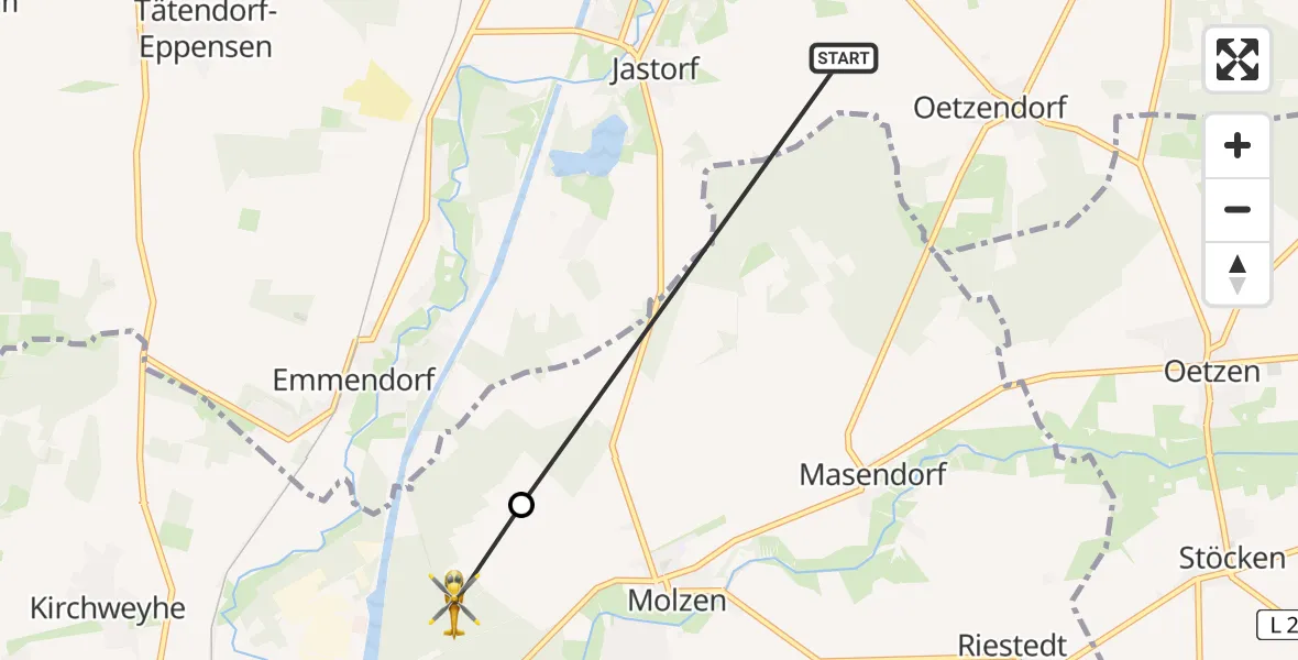 Flugroute Rettungshubschrauber Bad Bevensen - Uelzen, 08 April 2026, 16:34