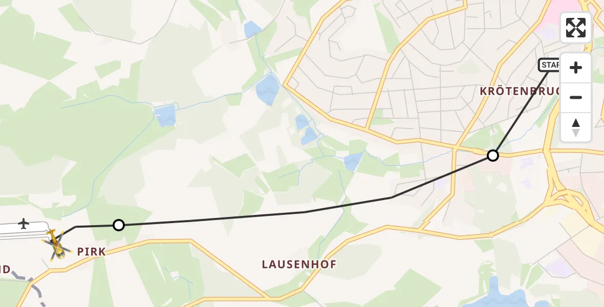 Flugroute Rettungshubschrauber Sana Clinic Hof Hubschrauberlandeplatz - Hof-Plauen Flughafen, 08 April 2026, 16:36