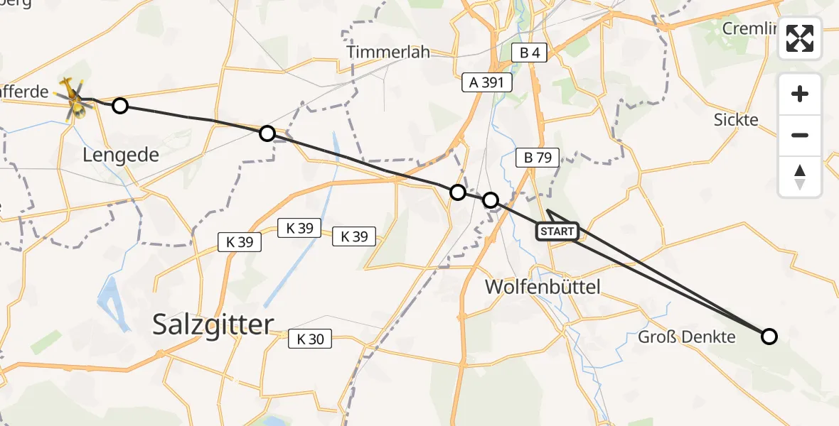 Flugroute Rettungshubschrauber Wolfenbüttel - Lengede, 08 April 2026, 16:39