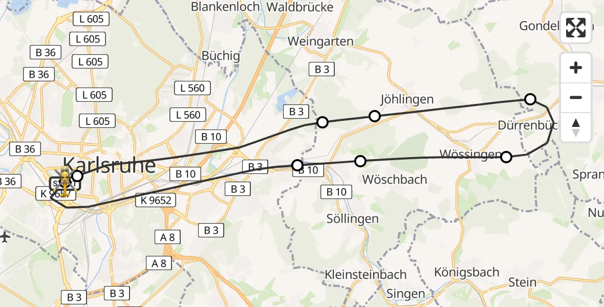 Flugroute Rettungshubschrauber Sankt Vincentius Hospital - Sankt Vincentius Hospital, 08 April 2026, 16:45