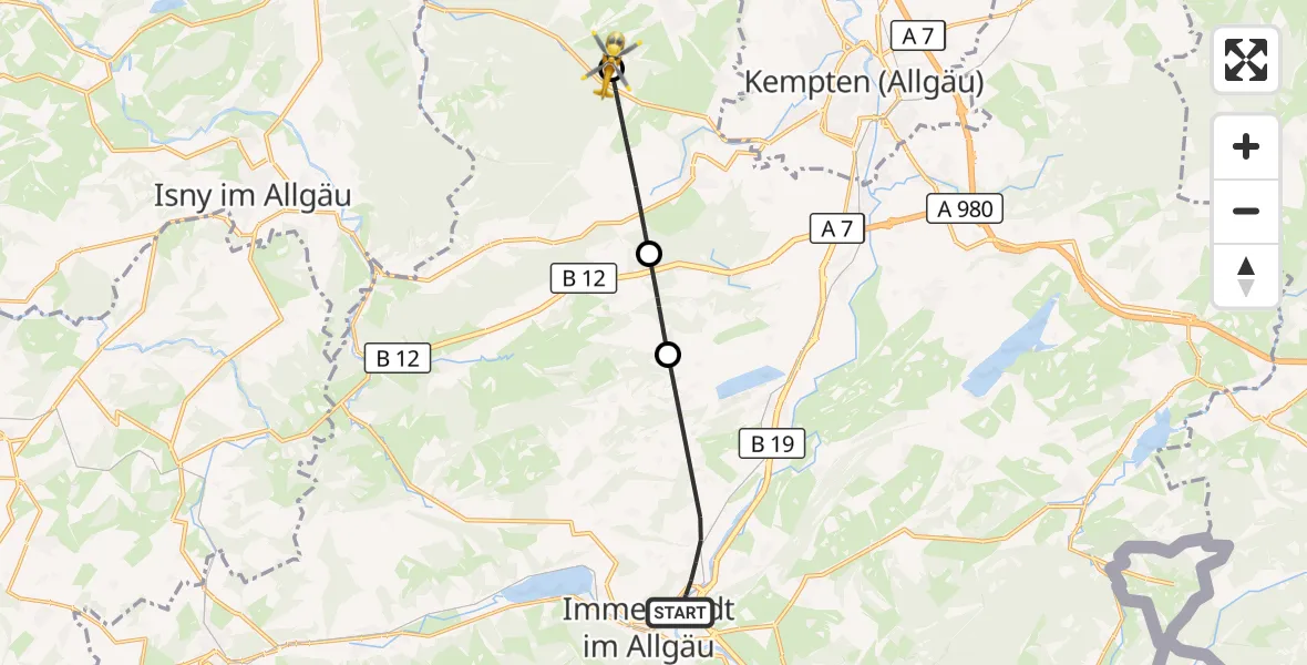 Flugroute Rettungshubschrauber Immenstadt i.Allgäu - Wiggensbach, 08 April 2026, 16:48