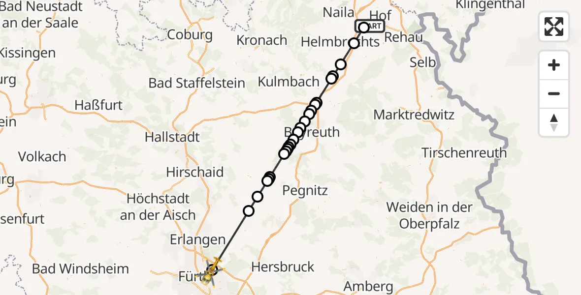 Flugroute Rettungshubschrauber Hof-Plauen Flughafen - Flughafen Nuremberg, 08 April 2026, 16:54