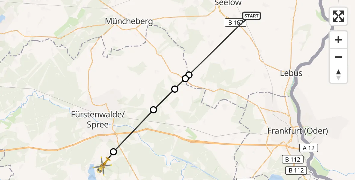 Flugroute Rettungshubschrauber Lindendorf - Bad Saarow, 08 April 2026, 16:55