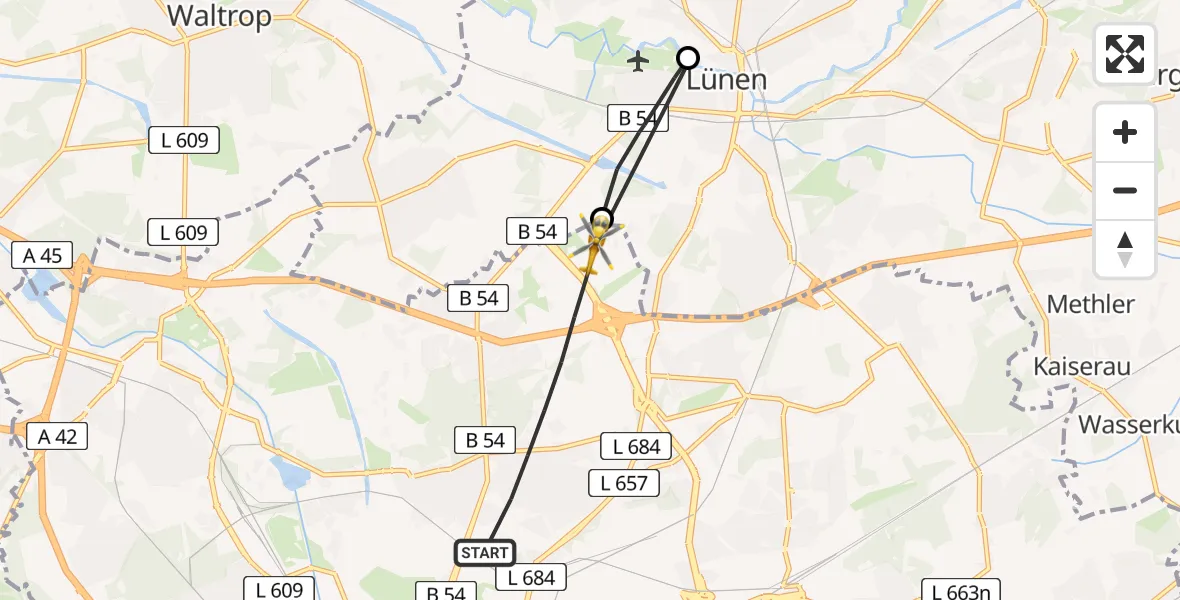 Flugroute Rettungshubschrauber Dortmund - Dortmund, 08 April 2026, 16:56