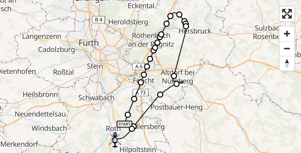 Flugroute Polizeihubschrauber Roth - Flugplatz Roth, 08 April 2026, 17:03