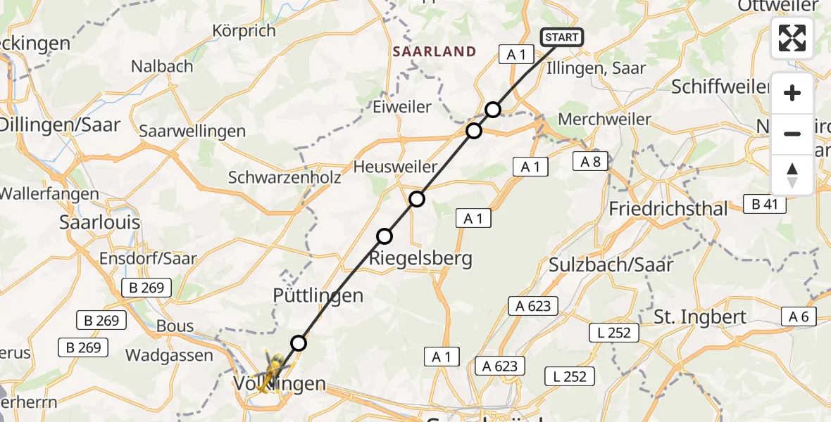 Flugroute Rettungshubschrauber Illingen - Völklingen, 08 April 2026, 17:05