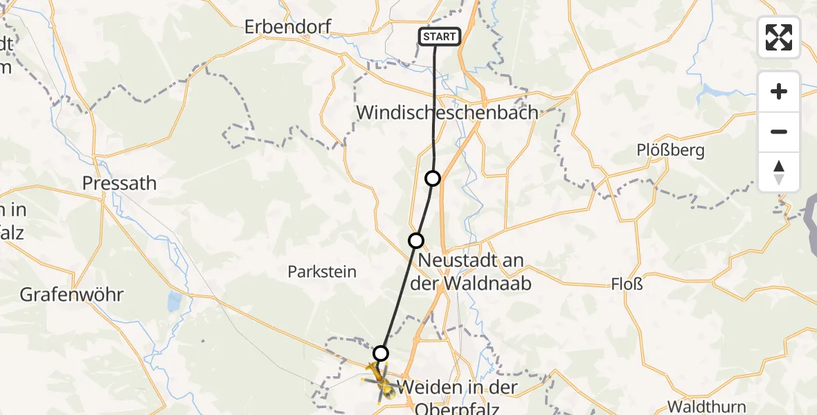 Flugroute Rettungshubschrauber Windischeschenbach - Weiden i.d.OPf., 08 April 2026, 17:05