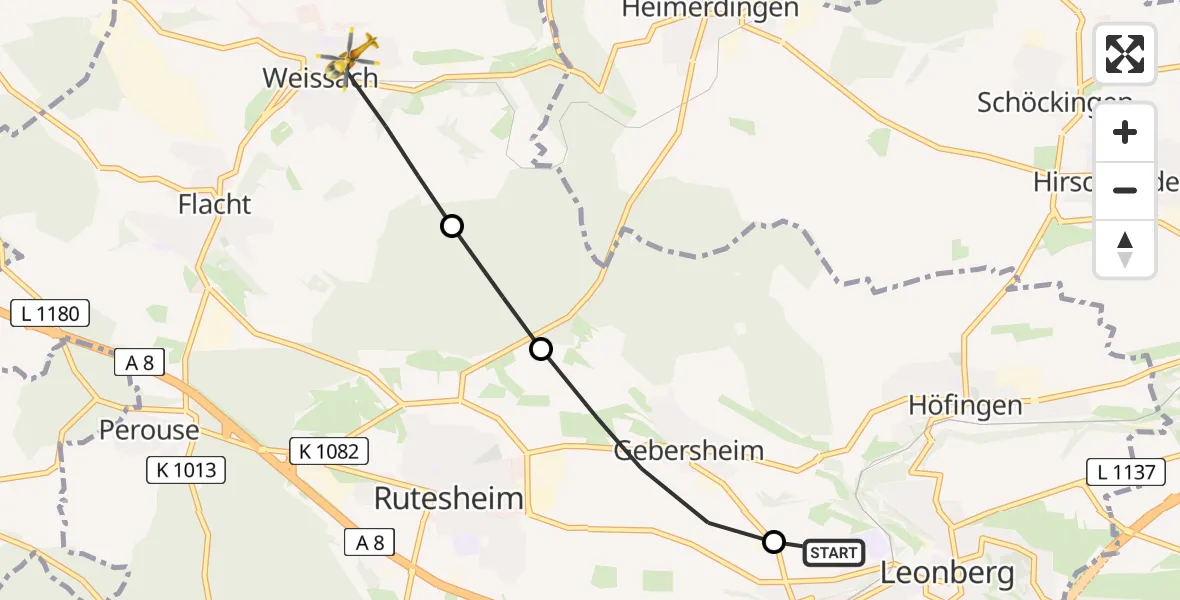 Flugroute Rettungshubschrauber Leonberg Hospital - Weissach, 08 April 2026, 17:06