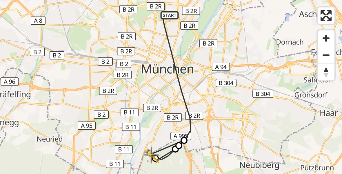 Flugroute Rettungshubschrauber München - ADAC Air Rescue Center Hubschrauberlandeplatz (Christoph 1), 08 April 2026, 17:07