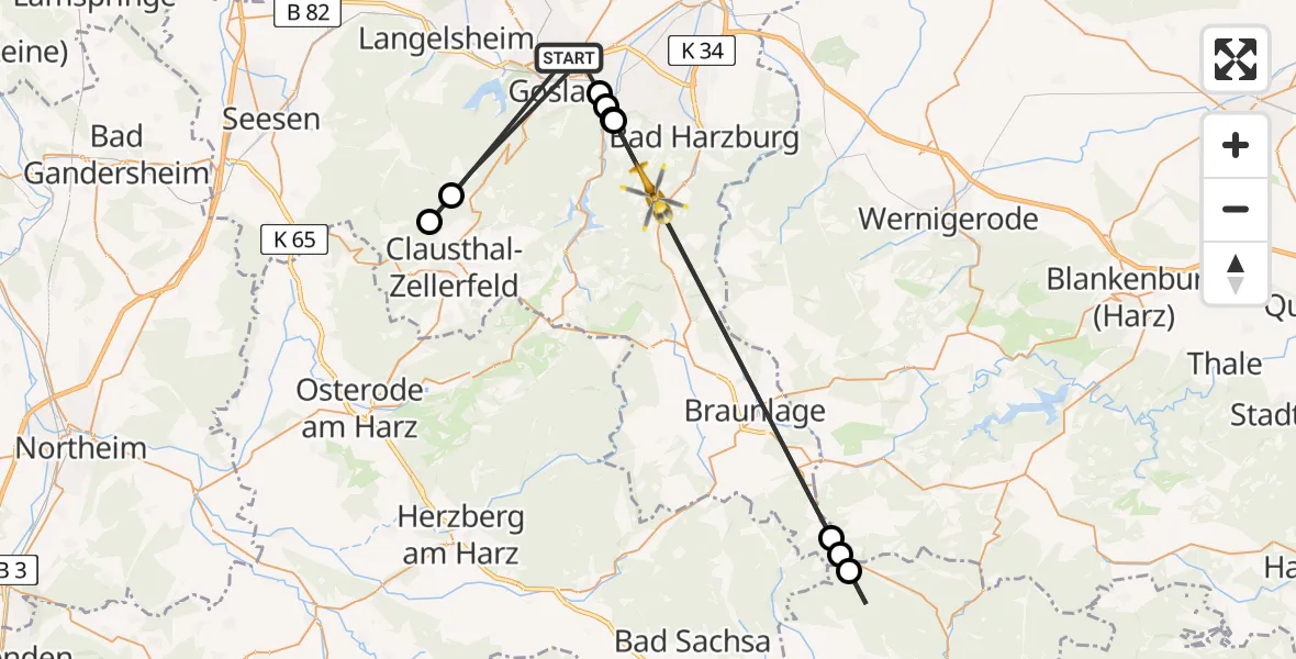 Flugroute Rettungshubschrauber Goslar - Harz (Landkreis Goslar), 08 April 2026, 17:08
