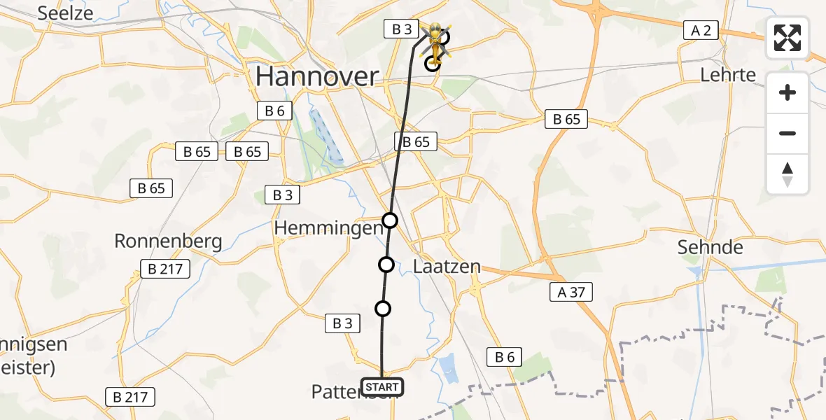 Flugroute Rettungshubschrauber Pattensen - Hannover Luftrettung Hubschrauberlandeplatz (Christoph 4), 08 April 2026, 17:22