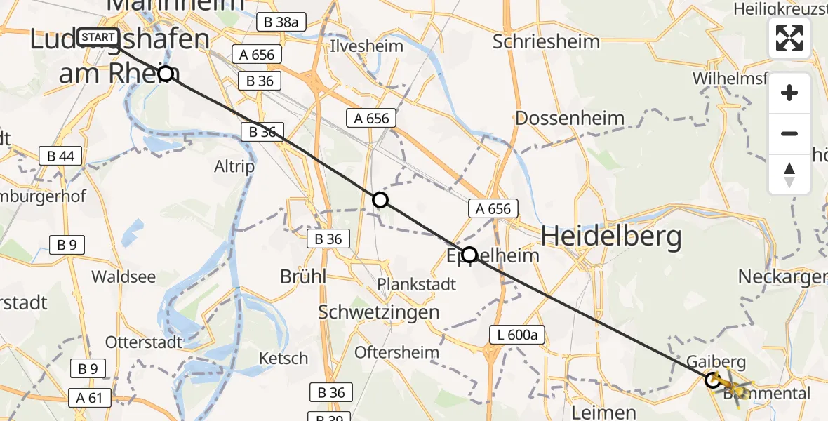 Flugroute Rettungshubschrauber Ludwigshafen am Rhein - Bammental, 08 April 2026, 17:21