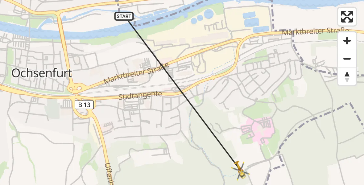 Flugroute Rettungshubschrauber Ochsenfurt - Ochsenfurt Hospital, 08 April 2026, 17:21
