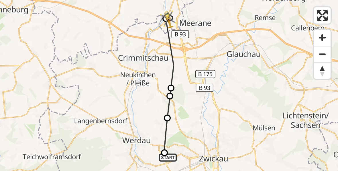 Flugroute Rettungshubschrauber ADAC Air Rescue Station Zwickau Hubschrauberlandeplatz - Ponitz, 08 April 2026, 17:23