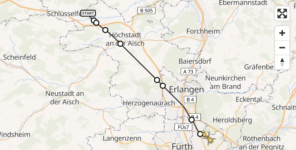 Flugroute Ambulanzhubschrauber Wachenroth - Flughafen Nuremberg, 08 April 2026, 17:23