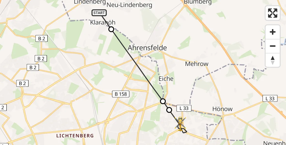 Flugroute Rettungshubschrauber Ahrensfelde - Berlin, 08 April 2026, 17:29