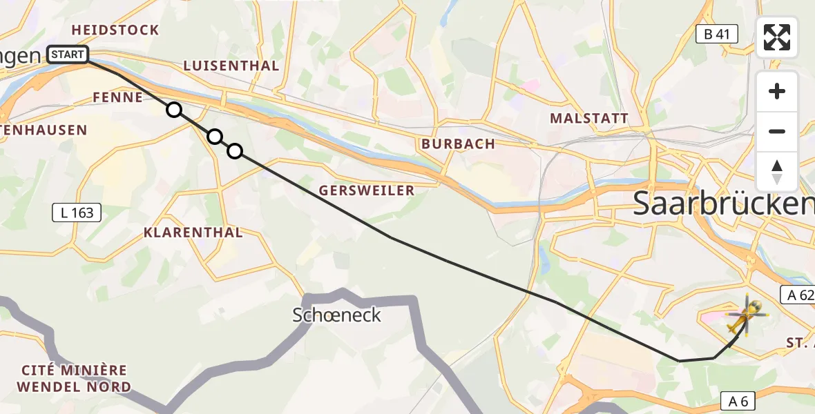 Flugroute Rettungshubschrauber Völklingen - Saarbrücken, 08 April 2026, 17:38