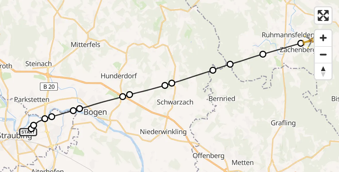 Flugroute Rettungshubschrauber Sankt Elisabeth Hospital Straubing - Zachenberg, 08 April 2026, 17:41