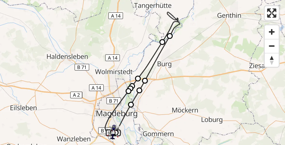 Flugroute Polizeihubschrauber Magdeburg - Magdeburg City Flugplatz, 08 April 2026, 17:43