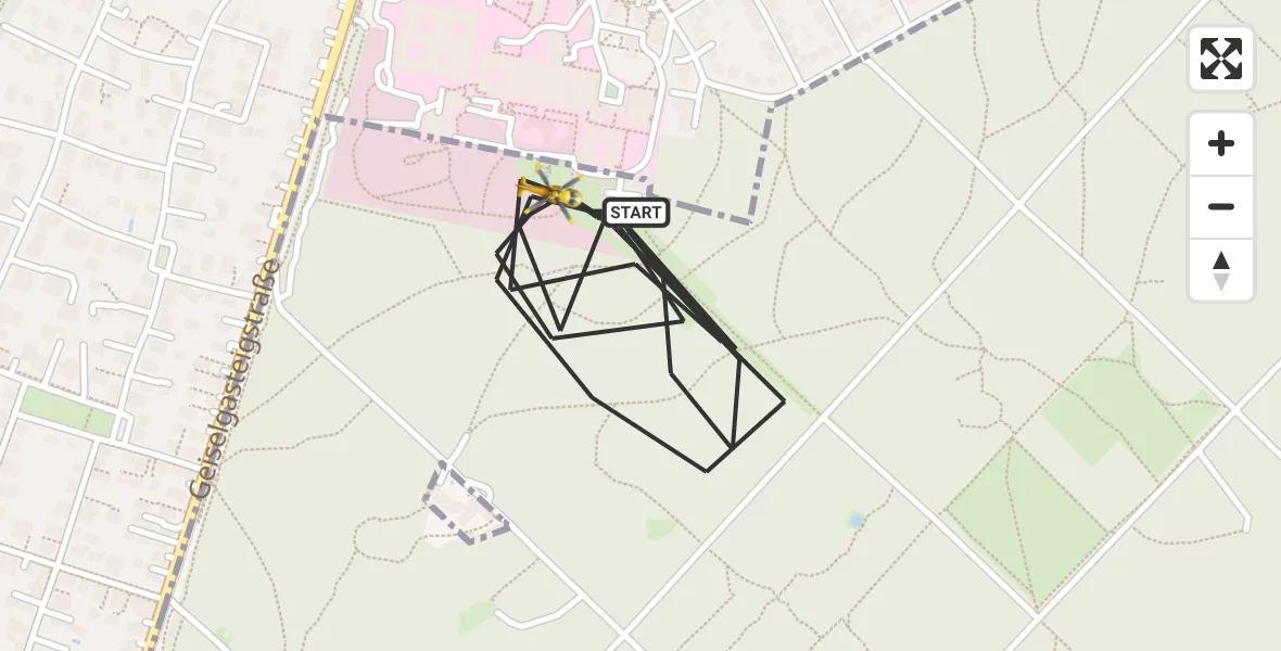 Flugroute Rettungshubschrauber ADAC Air Rescue Center Hubschrauberlandeplatz (Christoph 1) - ADAC Air Rescue Center Hubschrauberlandeplatz (Christoph 1), 08 April 2026, 17:44