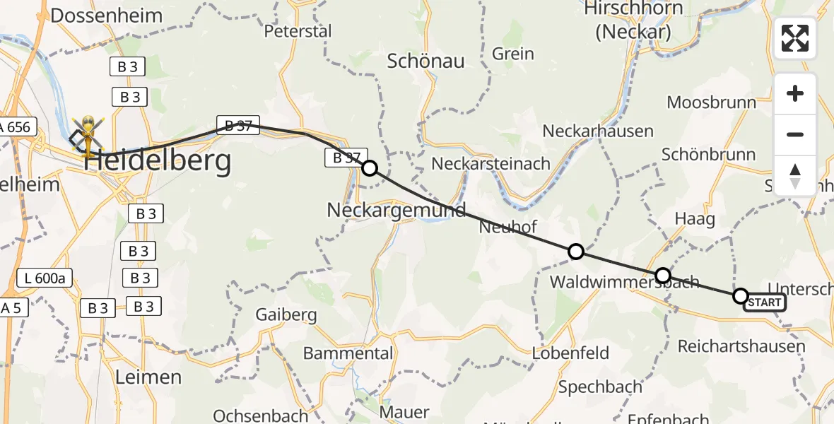 Flugroute Rettungshubschrauber Aglasterhausen - Heidelberg, 08 April 2026, 17:47