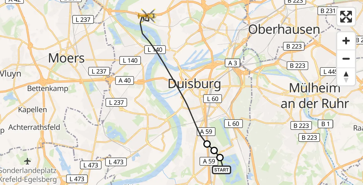 Flugroute Rettungshubschrauber Duisburg Air Rescue Hubschrauberlandeplatz (Christoph 9) - Duisburg, 08 April 2026, 17:48