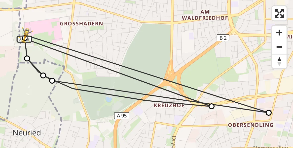 Flugroute Rettungshubschrauber DRF Air Rescue München Hubschrauberlandeplatz - DRF Air Rescue München Hubschrauberlandeplatz, 08 April 2026, 17:50