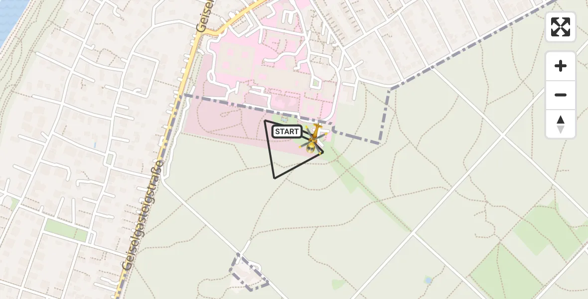 Flugroute Rettungshubschrauber ADAC Air Rescue Center Hubschrauberlandeplatz (Christoph 1) - ADAC Air Rescue Center Hubschrauberlandeplatz (Christoph 1), 08 April 2026, 17:58