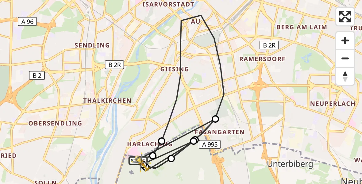 Flugroute Rettungshubschrauber ADAC Air Rescue Center Hubschrauberlandeplatz (Christoph 1) - ADAC Air Rescue Center Hubschrauberlandeplatz (Christoph 1), 08 April 2026, 18:04