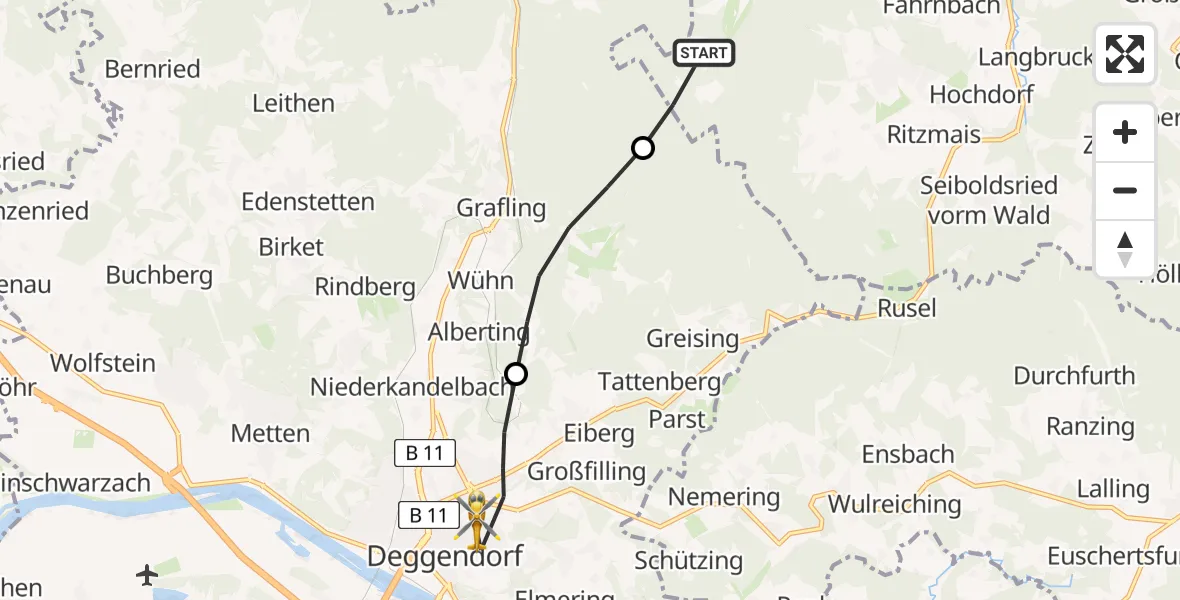 Flugroute Rettungshubschrauber Bischofsmais - Deggendorf, 08 April 2026, 18:07