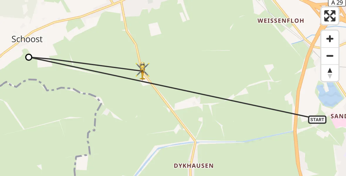 Flugroute Rettungshubschrauber Sande - Schortens, 08 April 2026, 18:07
