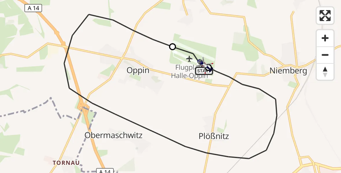Flugroute Polizeihubschrauber Halle-Oppin Flugplatz - Halle-Oppin Flugplatz, 08 April 2026, 18:16