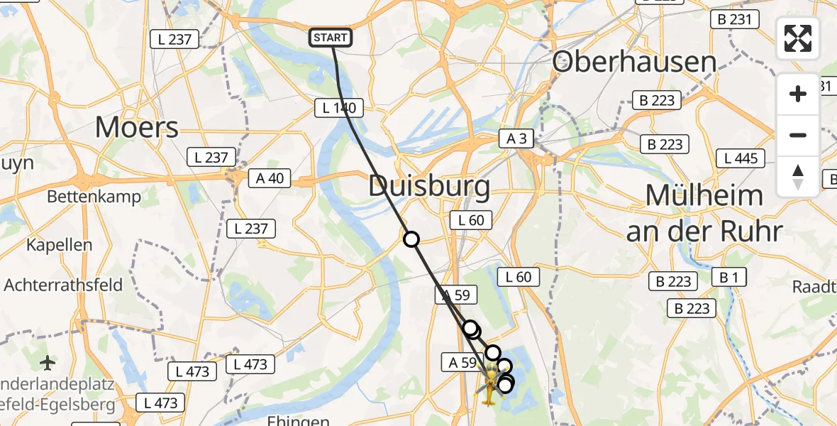 Flugroute Rettungshubschrauber Duisburg - Duisburg Air Rescue Hubschrauberlandeplatz (Christoph 9), 08 April 2026, 18:23