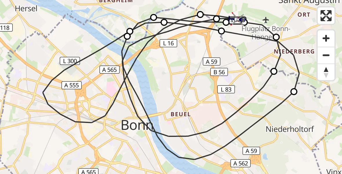 Flugroute Polizeihubschrauber Sankt Augustin - Sankt Augustin, 08 April 2026, 18:58
