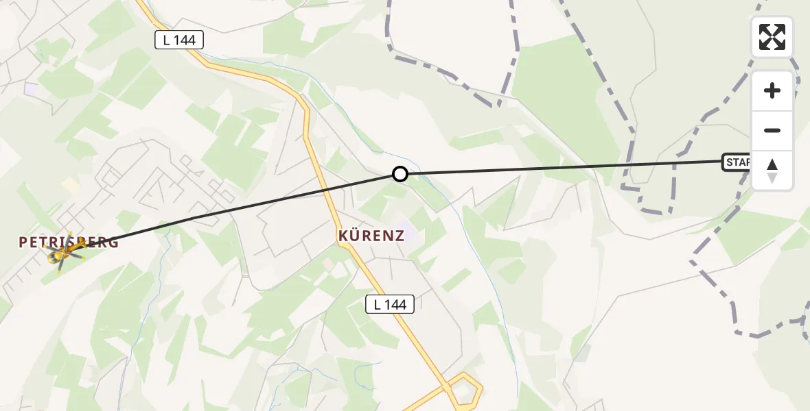 Flugroute Rettungshubschrauber Kasel - Trier, 08 April 2026, 19:01