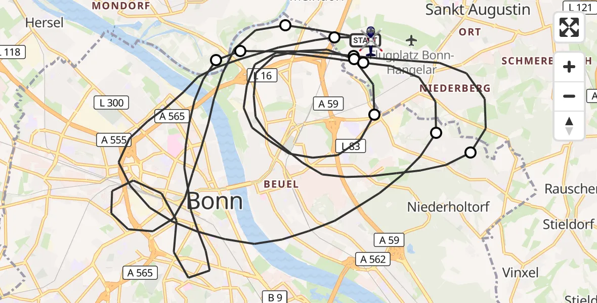 Flugroute Polizeihubschrauber Sankt Augustin - Sankt Augustin, 08 April 2026, 19:21