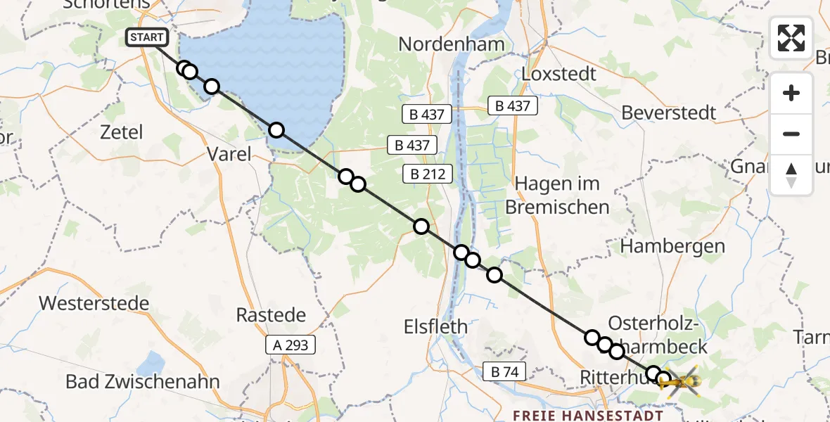 Flugroute Rettungshubschrauber Sande - Lilienthal, 08 April 2026, 19:42