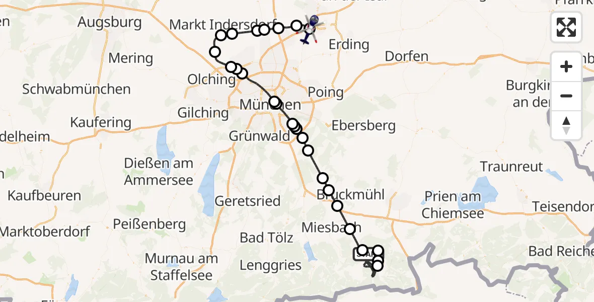Flugroute Polizeihubschrauber Fischbachau - Hallbergmoos, 08 April 2026, 20:02