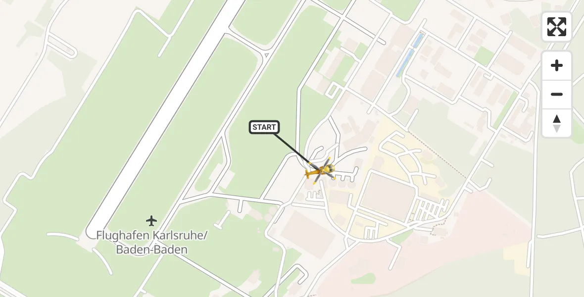 Flugroute Rettungshubschrauber Karlsruhe Baden-Baden Flughafen - Karlsruhe Baden-Baden Flughafen, 08 April 2026, 20:55